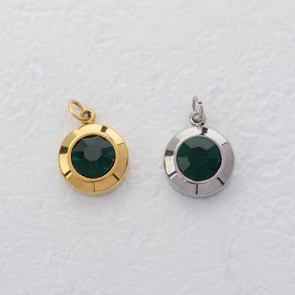(0.9cm) Round Birthstone Charm Stainless Steel PVD Gold Plated Liontin Hati Bulan Lahir Bulat Hypoallergenic