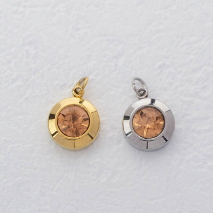 (0.9cm) Round Birthstone Charm Stainless Steel PVD Gold Plated Liontin Hati Bulan Lahir Bulat Hypoallergenic