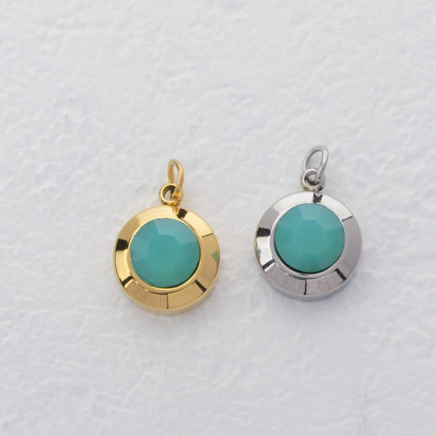 (0.9cm) Round Birthstone Charm Stainless Steel PVD Gold Plated Liontin Hati Bulan Lahir Bulat Hypoallergenic
