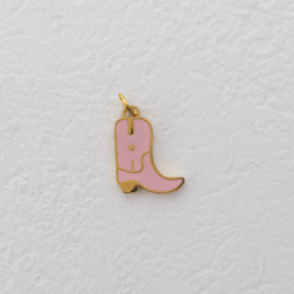 (1.2cm) Pink and Blue Mini Boots Shoes Enamel Charm Stainless Steel PVD Gold Plated Liontin Sepatu Boots Hypoallergenic
