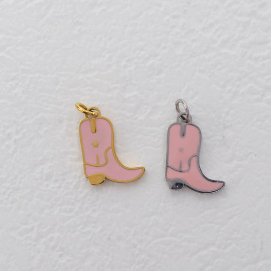 (1.2cm) Pink and Blue Mini Boots Shoes Enamel Charm Stainless Steel PVD Gold Plated Liontin Sepatu Boots Hypoallergenic