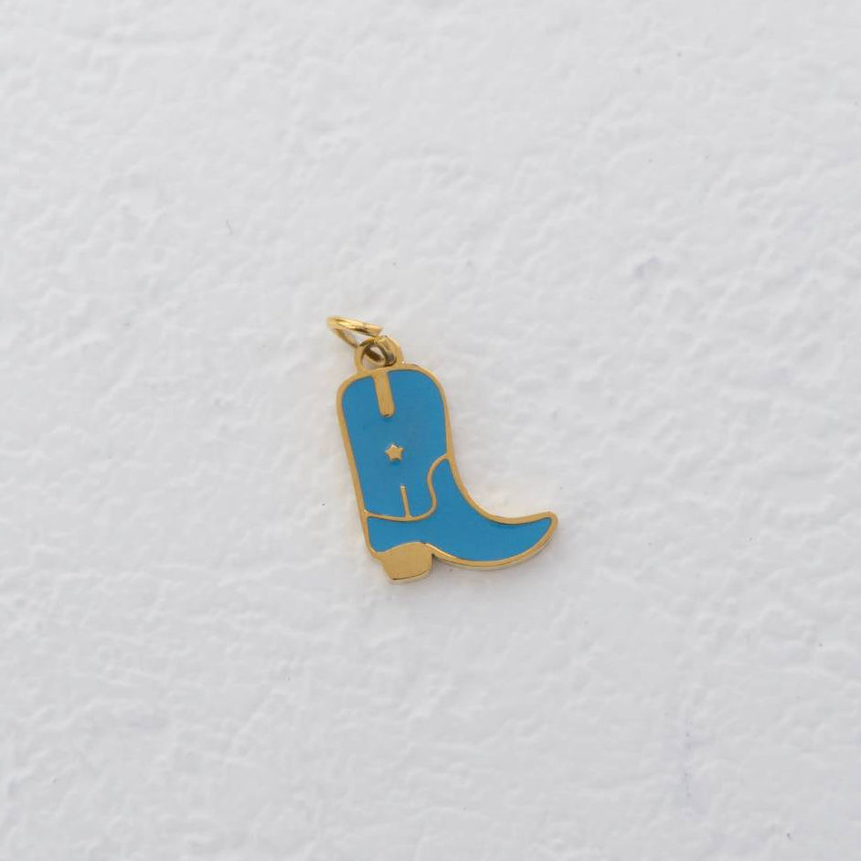 (1.2cm) Pink and Blue Mini Boots Shoes Enamel Charm Stainless Steel PVD Gold Plated Liontin Sepatu Boots Hypoallergenic