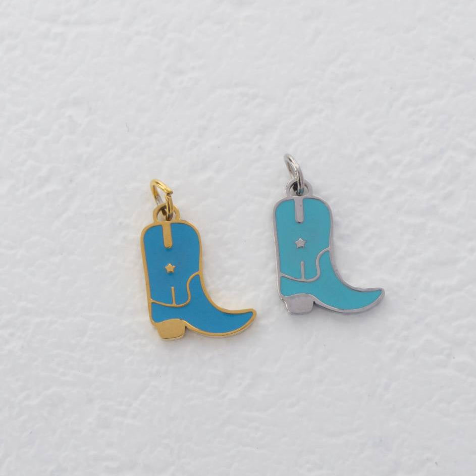 (1.2cm) Pink and Blue Mini Boots Shoes Enamel Charm Stainless Steel PVD Gold Plated Liontin Sepatu Boots Hypoallergenic