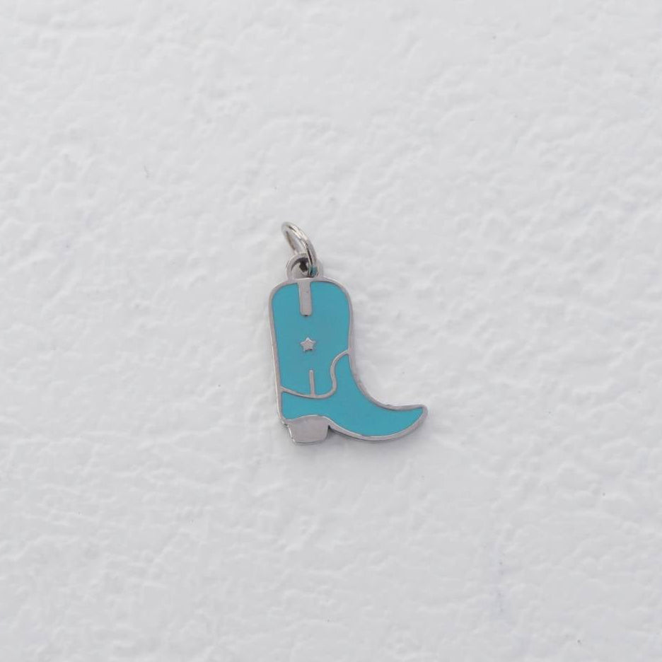 (1.2cm) Pink and Blue Mini Boots Shoes Enamel Charm Stainless Steel PVD Gold Plated Liontin Sepatu Boots Hypoallergenic