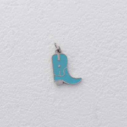 (1.2cm) Pink and Blue Mini Boots Shoes Enamel Charm Stainless Steel PVD Gold Plated Liontin Sepatu Boots Hypoallergenic