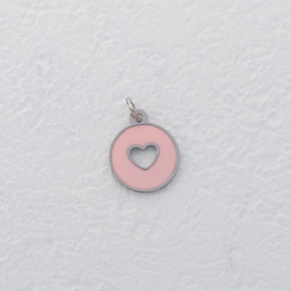 (12mm) Love Heart Coin Red Pink Enamel Charm Stainless Steel PVD Gold Plated Liontin Koin Hati Hypoallergenic