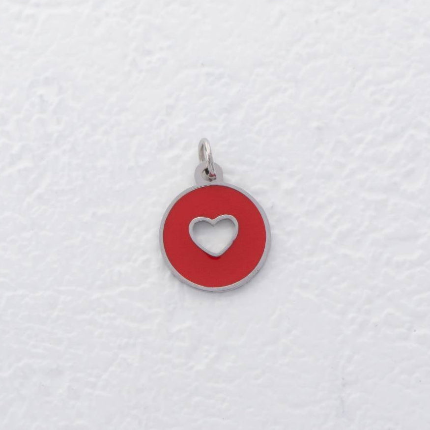 (12mm) Love Heart Coin Red Pink Enamel Charm Stainless Steel PVD Gold Plated Liontin Koin Hati Hypoallergenic