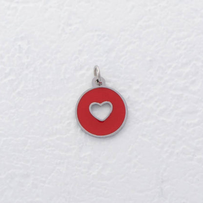 (12mm) Love Heart Coin Red Pink Enamel Charm Stainless Steel PVD Gold Plated Liontin Koin Hati Hypoallergenic