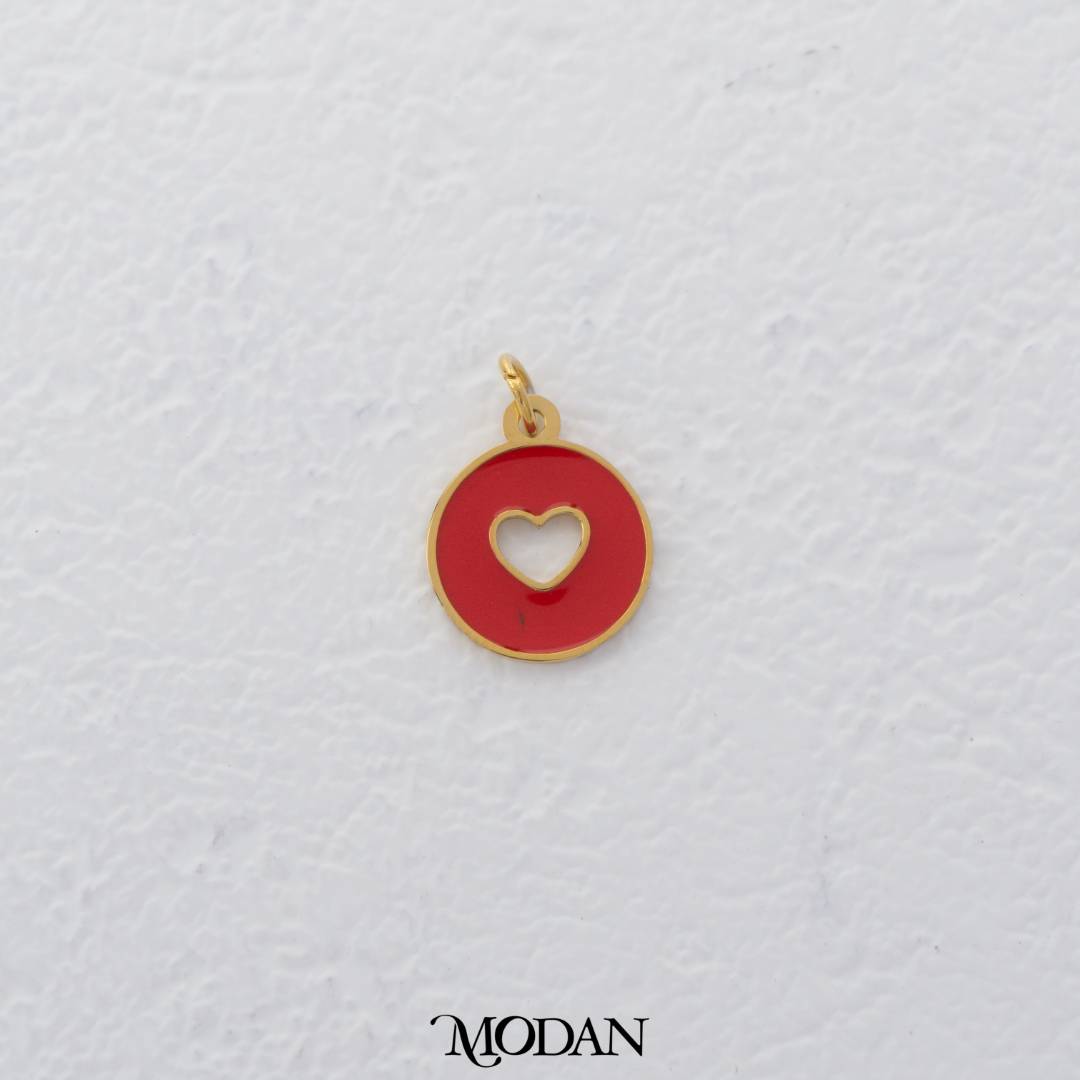 (12mm) Love Heart Coin Red Pink Enamel Charm Stainless Steel PVD Gold Plated Liontin Koin Hati Hypoallergenic