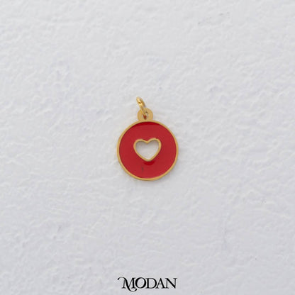 (12mm) Love Heart Coin Red Pink Enamel Charm Stainless Steel PVD Gold Plated Liontin Koin Hati Hypoallergenic