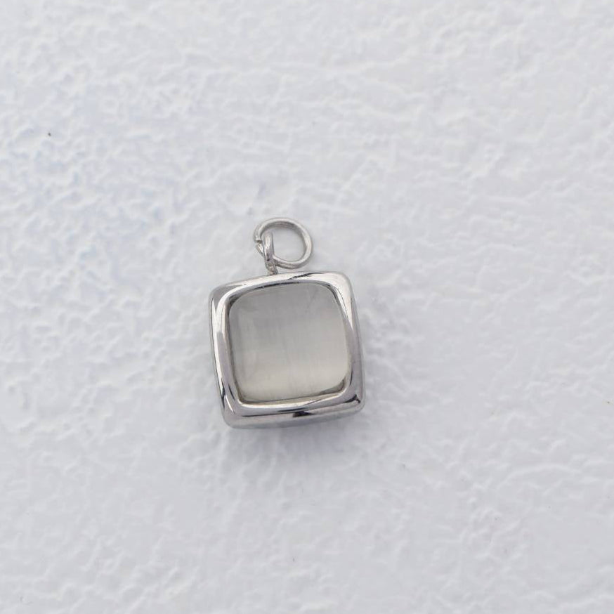 (11mm) White Cat Eye Square Charms Stainless Steel PVD Gold Plated Liontin Kotak Mata Kucing Putih