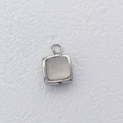 (11mm) White Cat Eye Square Charms Stainless Steel PVD Gold Plated Liontin Kotak Mata Kucing Putih