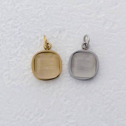 (11mm) White Cat Eye Square Charms Stainless Steel PVD Gold Plated Liontin Kotak Mata Kucing Putih