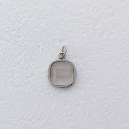 (11mm) White Cat Eye Square Charms Stainless Steel PVD Gold Plated Liontin Kotak Mata Kucing Putih