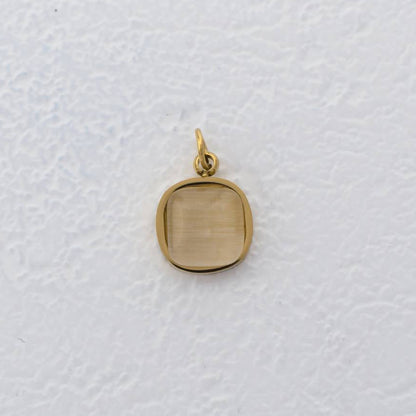 (11mm) White Cat Eye Square Charms Stainless Steel PVD Gold Plated Liontin Kotak Mata Kucing Putih