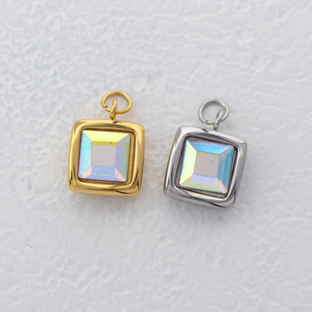 (12mm) Aurora Square Charms Stainless Steel PVD Gold Plated Liontin Kotak Aurora Hypoallergenic