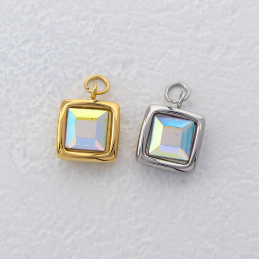 (12mm) Aurora Square Charms Stainless Steel PVD Gold Plated Liontin Kotak Aurora Hypoallergenic