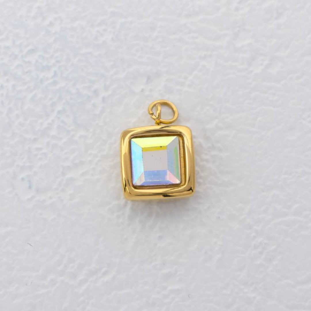 (12mm) Aurora Square Charms Stainless Steel PVD Gold Plated Liontin Kotak Aurora Hypoallergenic