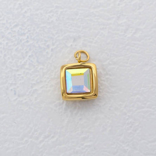 (12mm) Aurora Square Charms Stainless Steel PVD Gold Plated Liontin Kotak Aurora Hypoallergenic