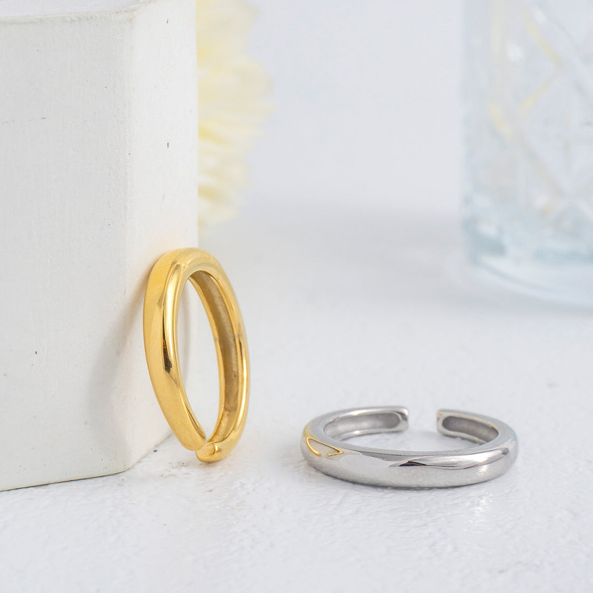 Minimalist Plain Smooth Dome Adjustable Ring Stainless Steel PVD Gold Plated Cincin Polos Hypoallergenic