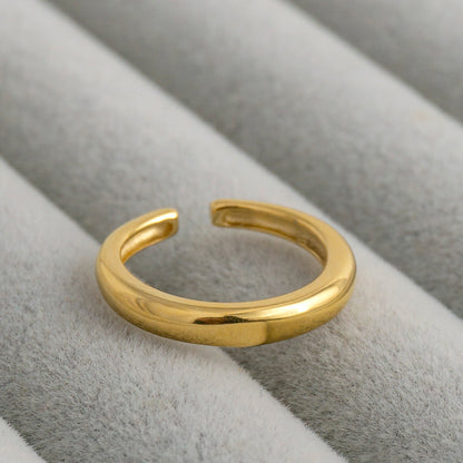 Minimalist Plain Smooth Dome Adjustable Ring Stainless Steel PVD Gold Plated Cincin Polos Hypoallergenic
