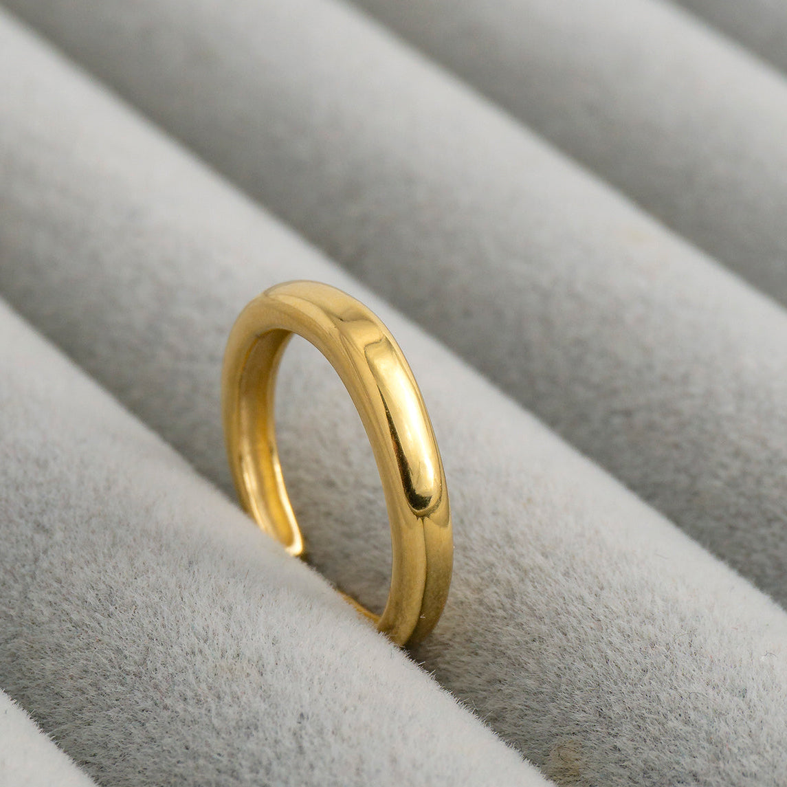 Minimalist Plain Smooth Dome Adjustable Ring Stainless Steel PVD Gold Plated Cincin Polos Hypoallergenic