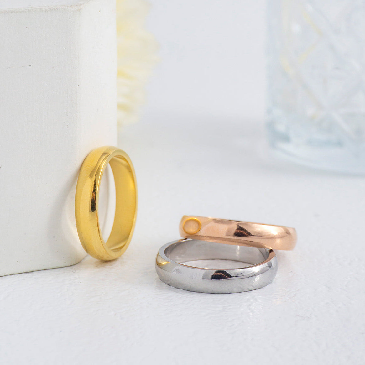 Minimalist Plain Dome Stackable Ring Stainless Steel PVD Gold Plated Cincin Polos Hypoallergenic