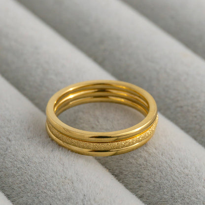 1 Set (3Pcs) Sandblast & Polished Thin Stackable Ring Stainless Steel PVD Gold Plated Cincin Polos Hypoallergenic
