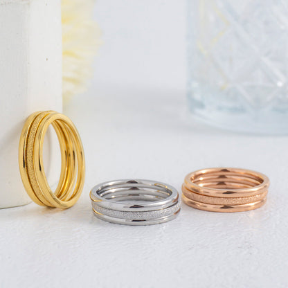 1 Set (3Pcs) Sandblast & Polished Thin Stackable Ring Stainless Steel PVD Gold Plated Cincin Polos Hypoallergenic