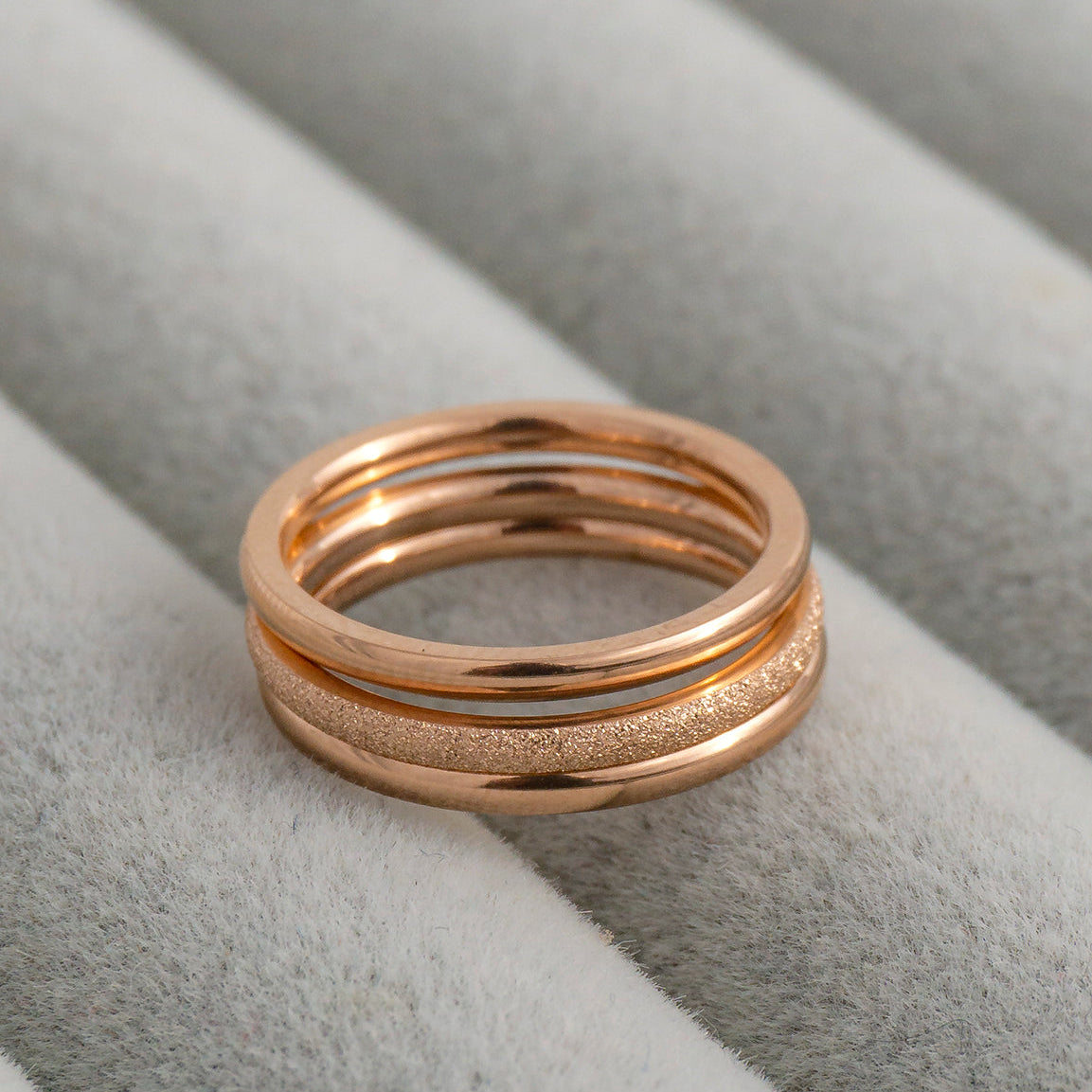 1 Set (3Pcs) Sandblast & Polished Thin Stackable Ring Stainless Steel PVD Gold Plated Cincin Polos Hypoallergenic