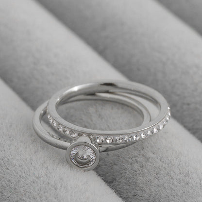 Micro Paved Cubic Zirconia Bezel Solitaire Stackable Ring Stainless Steel PVD Gold Plated Cincin Mata Hypoallergenic