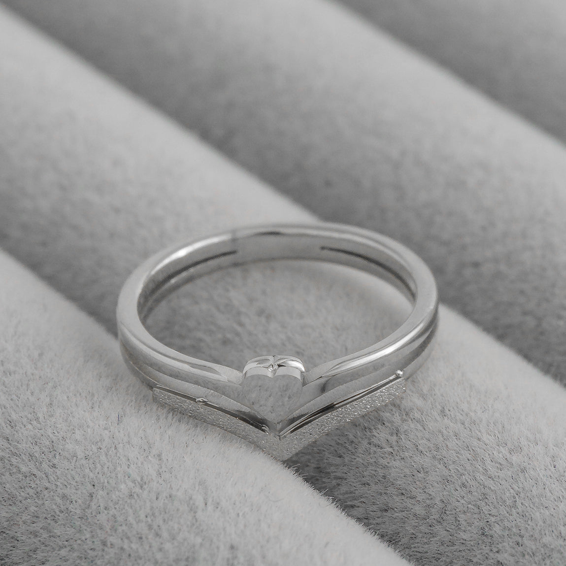 Minimalist V-Chevron with Petite Heart Center Ring Stainless Steel PVD Gold Plated Cincin Hati Hypoallergenic