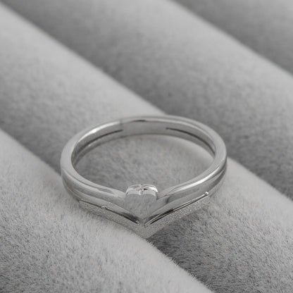 Minimalist V-Chevron with Petite Heart Center Ring Stainless Steel PVD Gold Plated Cincin Hati Hypoallergenic