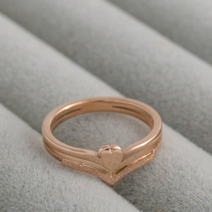 Minimalist V-Chevron with Petite Heart Center Ring Stainless Steel PVD Gold Plated Cincin Hati Hypoallergenic