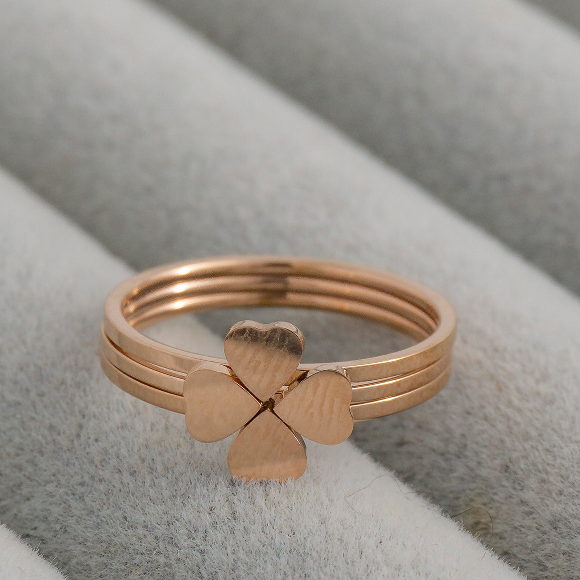 1 set (3pcs) Four-Leaf Clover Lucky Ring Stainless Steel PVD Gold Plated Cincin Daun Semanggi Hypoallergenic