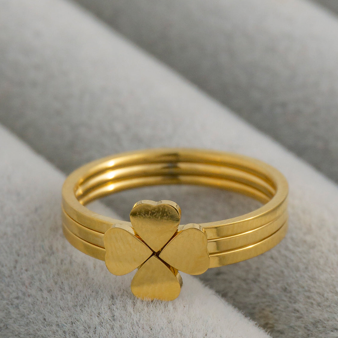 1 set (3pcs) Four-Leaf Clover Lucky Ring Stainless Steel PVD Gold Plated Cincin Daun Semanggi Hypoallergenic