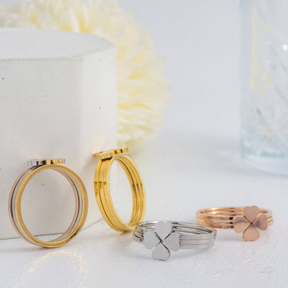 1 set (3pcs) Four-Leaf Clover Lucky Ring Stainless Steel PVD Gold Plated Cincin Daun Semanggi Hypoallergenic