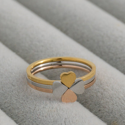 1 set (3pcs) Four-Leaf Clover Lucky Ring Stainless Steel PVD Gold Plated Cincin Daun Semanggi Hypoallergenic