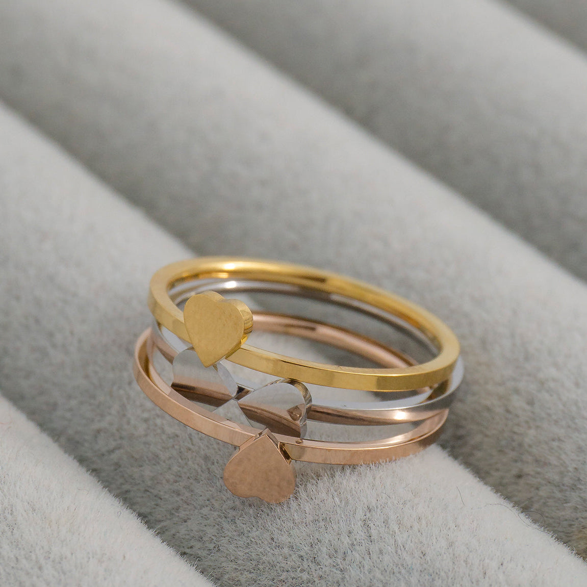 1 set (3pcs) Four-Leaf Clover Lucky Ring Stainless Steel PVD Gold Plated Cincin Daun Semanggi Hypoallergenic