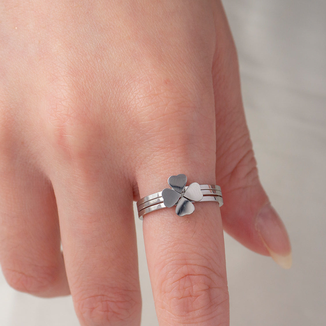 1 set (3pcs) Four-Leaf Clover Lucky Ring Stainless Steel PVD Gold Plated Cincin Daun Semanggi Hypoallergenic