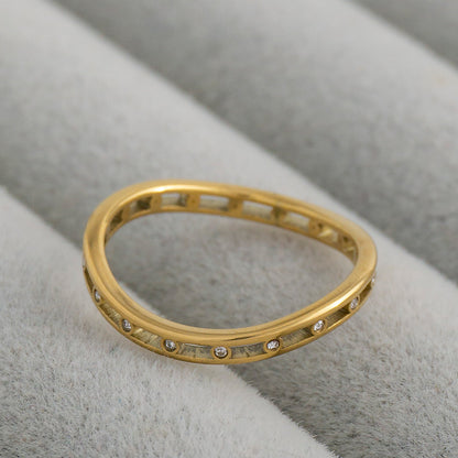 Minimalist Zirconia Line Band Ring Stainless Steel PVD Gold Plated Cincin Polos Lengkung Hypoallergenic