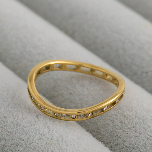 Minimalist Zirconia Line Band Ring Stainless Steel PVD Gold Plated Cincin Polos Lengkung Hypoallergenic