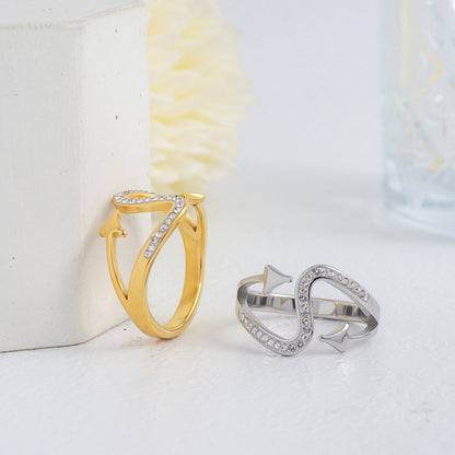 Curved Wave & Arrow Bypass Ring Stainless Steel PVD Gold Plated Cincin panah Hypoallergenic