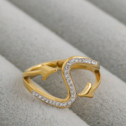 Curved Wave & Arrow Bypass Ring Stainless Steel PVD Gold Plated Cincin panah Hypoallergenic