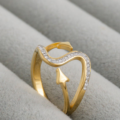 Curved Wave & Arrow Bypass Ring Stainless Steel PVD Gold Plated Cincin panah Hypoallergenic