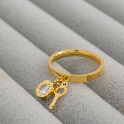Lock Key Charm Dangle Ring Stainless Steel PVD Gold Plated Cincin kunci Hypoallergenic
