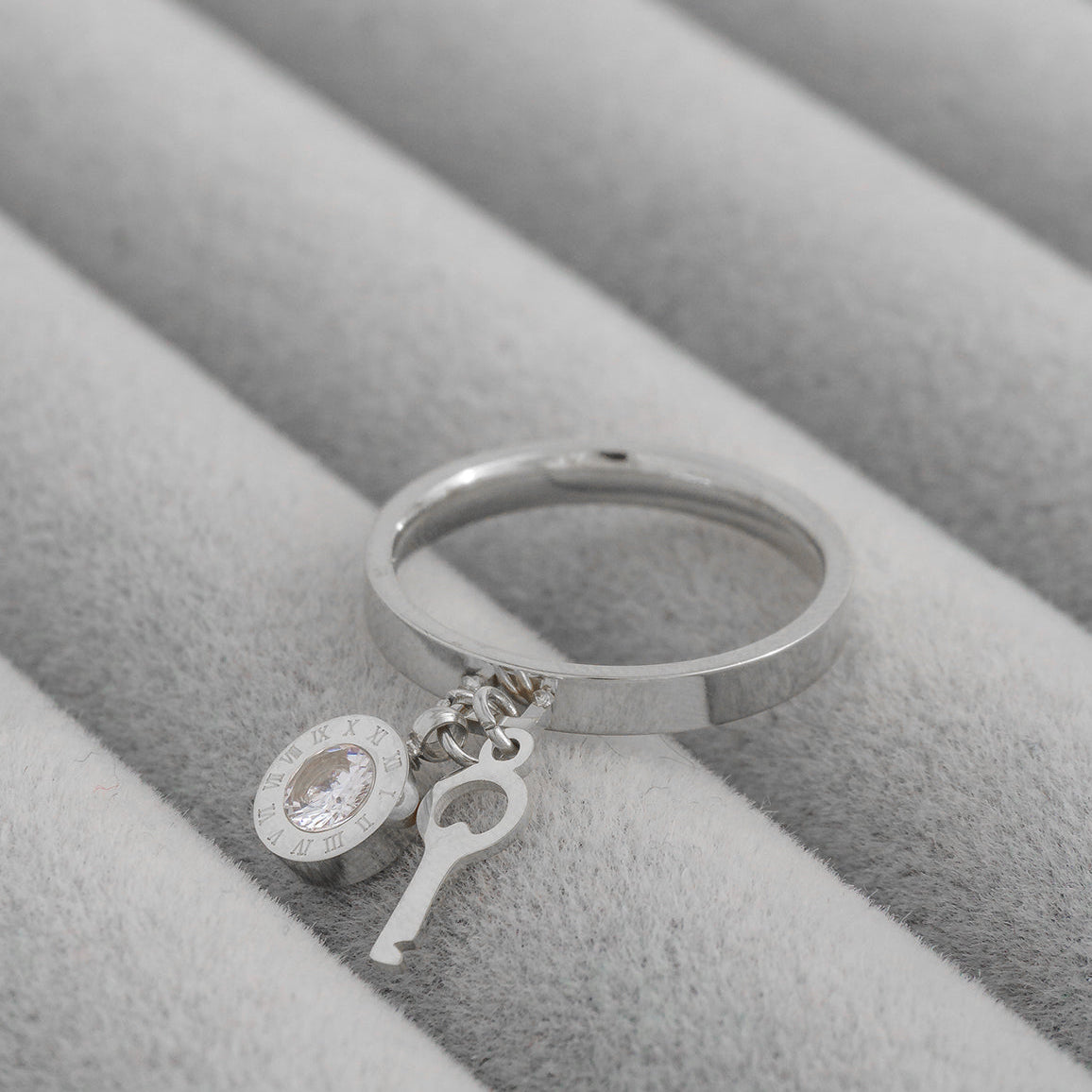 Lock Key Charm Dangle Ring Stainless Steel PVD Gold Plated Cincin kunci Hypoallergenic