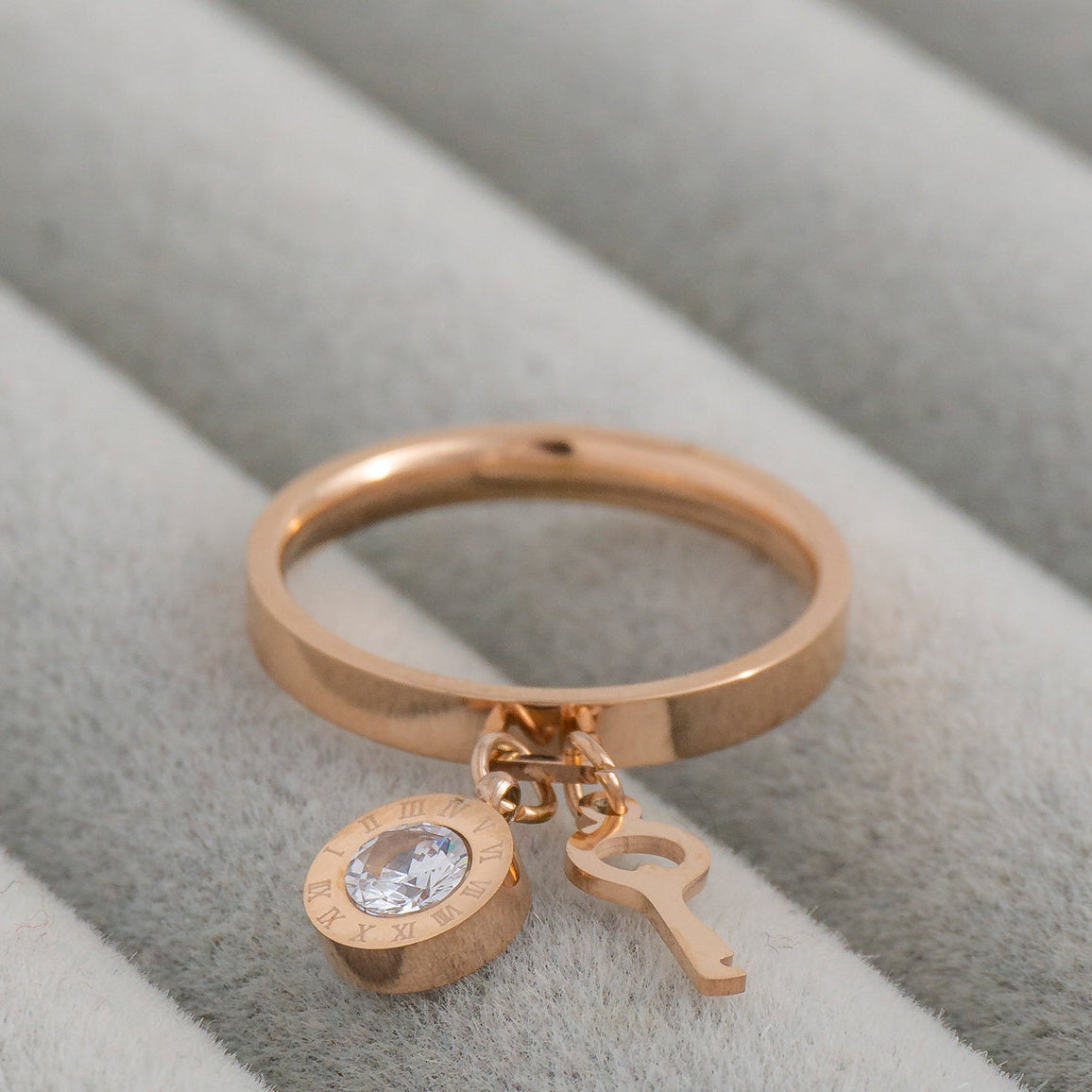 Lock Key Charm Dangle Ring Stainless Steel PVD Gold Plated Cincin kunci Hypoallergenic