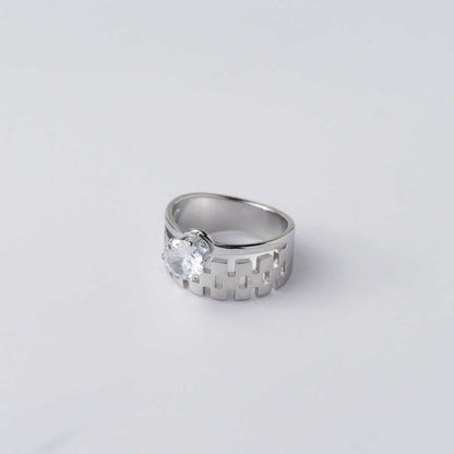 Geometrical Shape Double Layer Solitaire Statement Ring Collection Stainless Steel PVD Gold Plated Cincin Dua Lapis Hypoallergenic