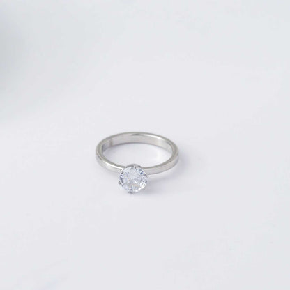Minimalist Clear Cubic Zirconia Solitaire Ring Stainless Steel PVD Gold Plated Cincin Simple Hypoallergenic